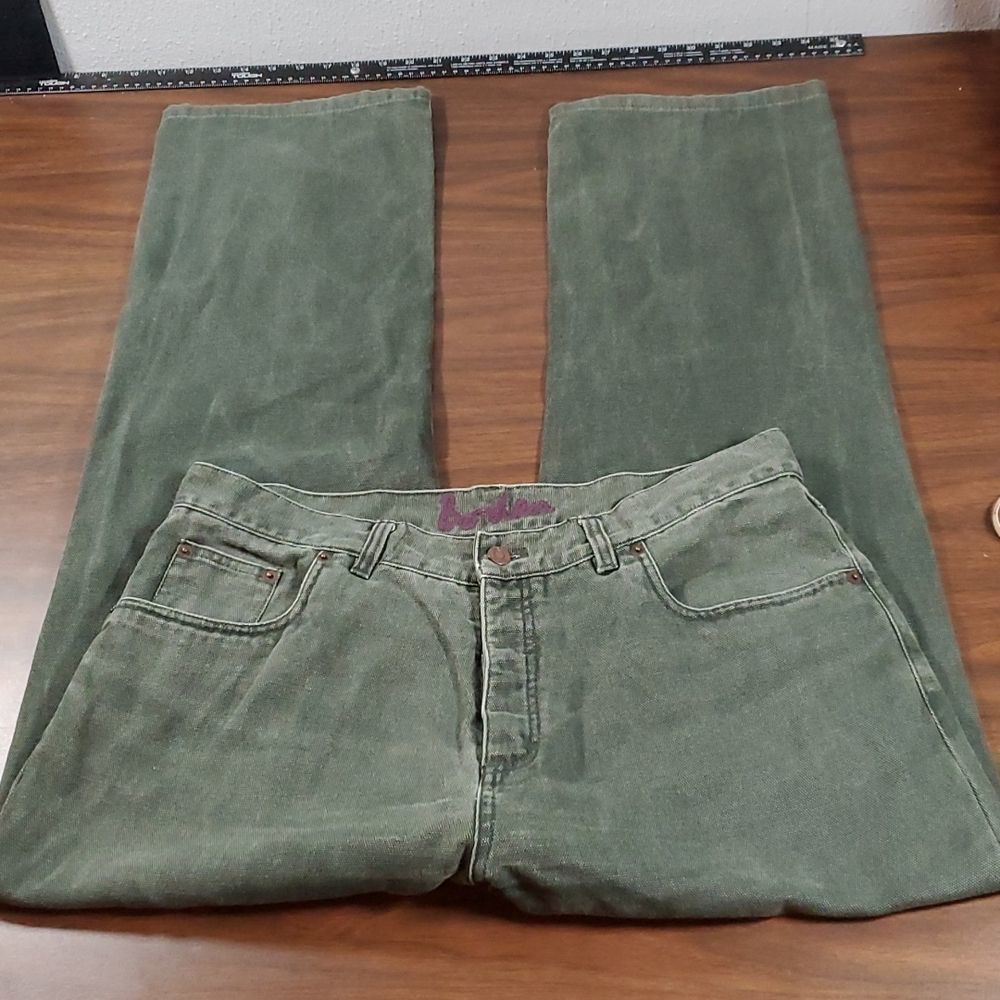 Men's Boden Canvas Buttonfly Jeans 36‎ Long Forest Green